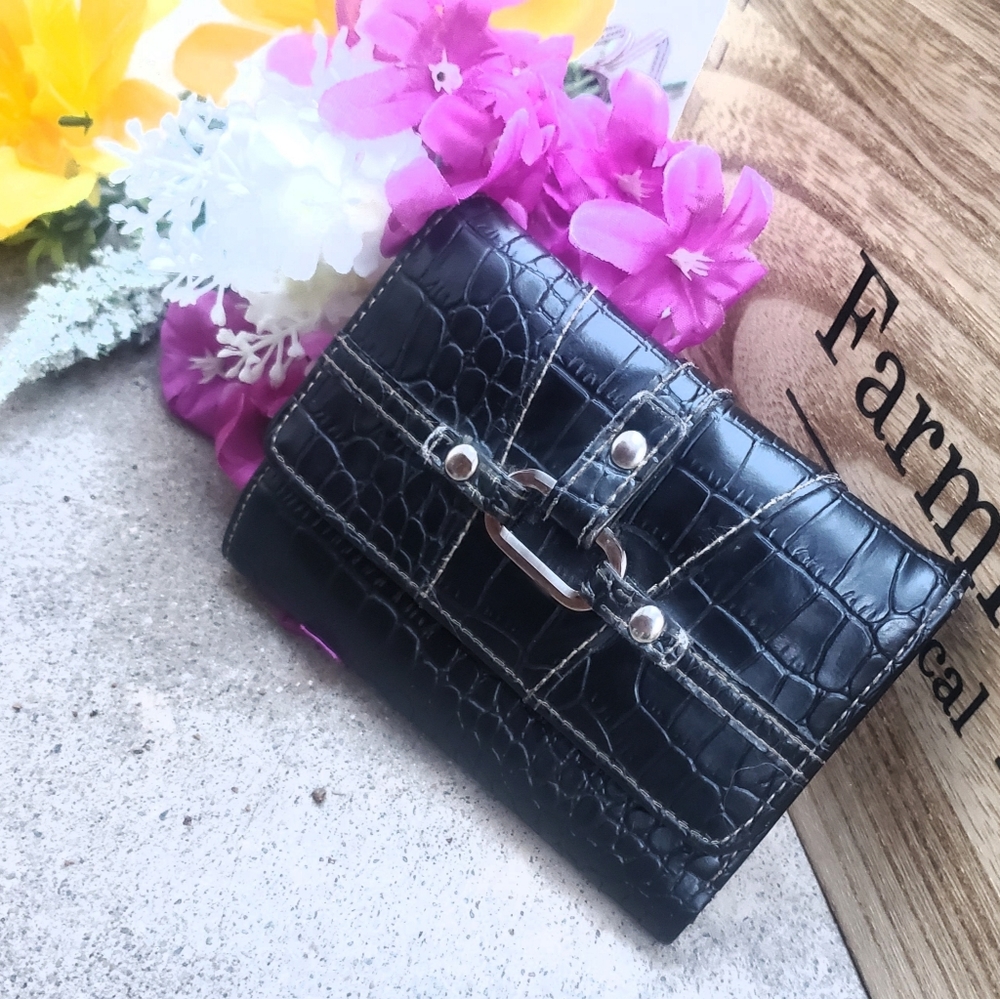 Genuine Black Leather 4 fold wallet